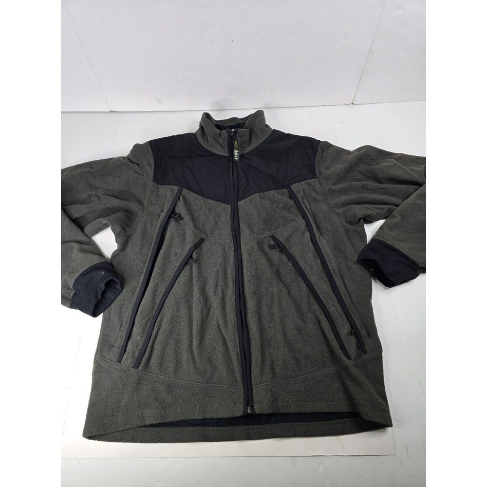 REI Jacket Mens Medium Green Black Fleece Full Zip Canada Vented Gorpcore